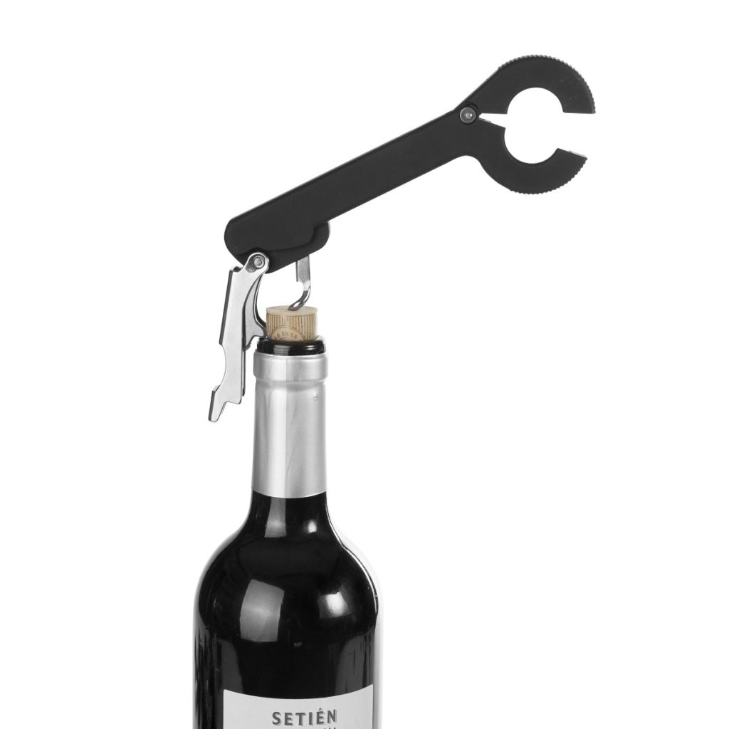 Double support corkscrew with decapping device