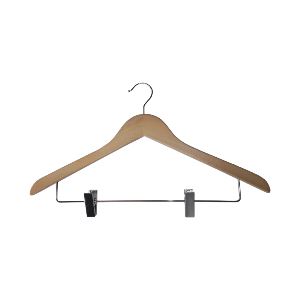 Set of 5 wooden hangers with clips - Image 2