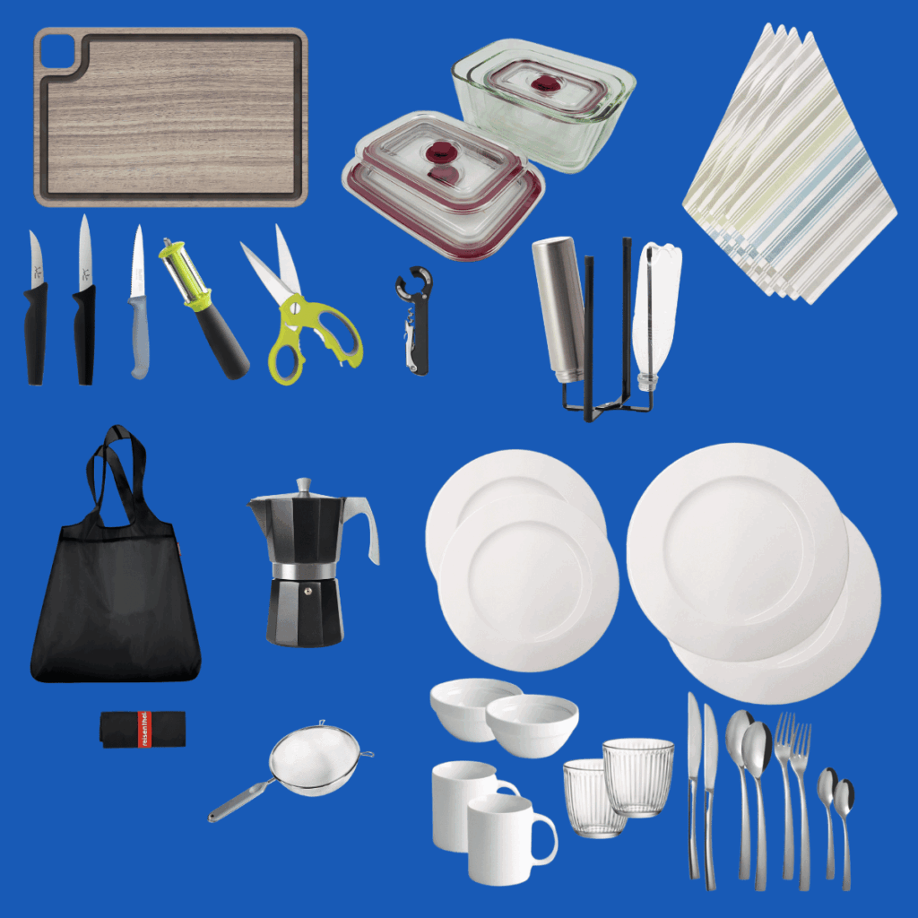 Vajilla, cubertería, cuchillos y accesorios de preparación del Kit de Cocina Advanced Premium