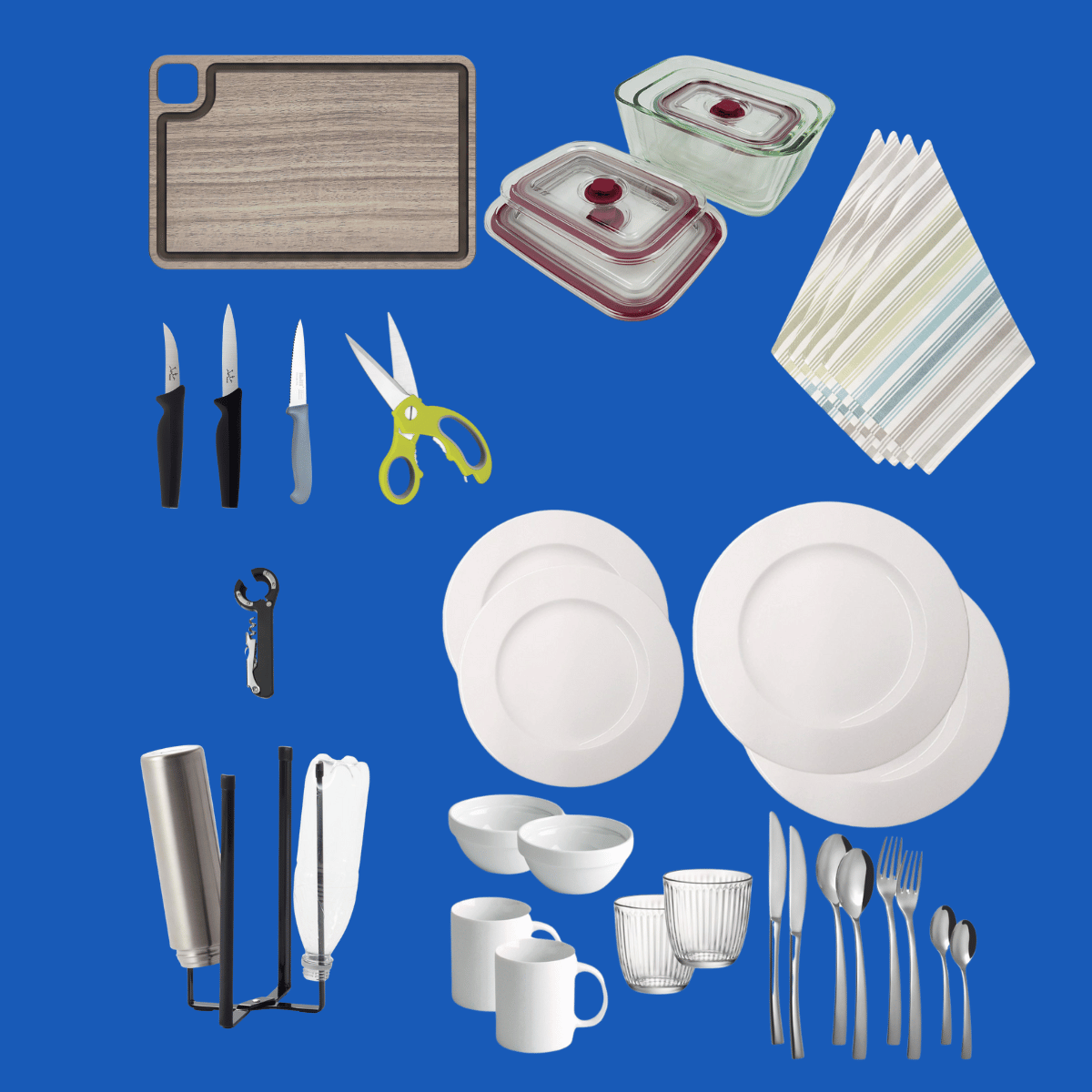 Contenido completo del Kit de Cocina Essential Premium con contenedores de vidrio y accesorios mejorados