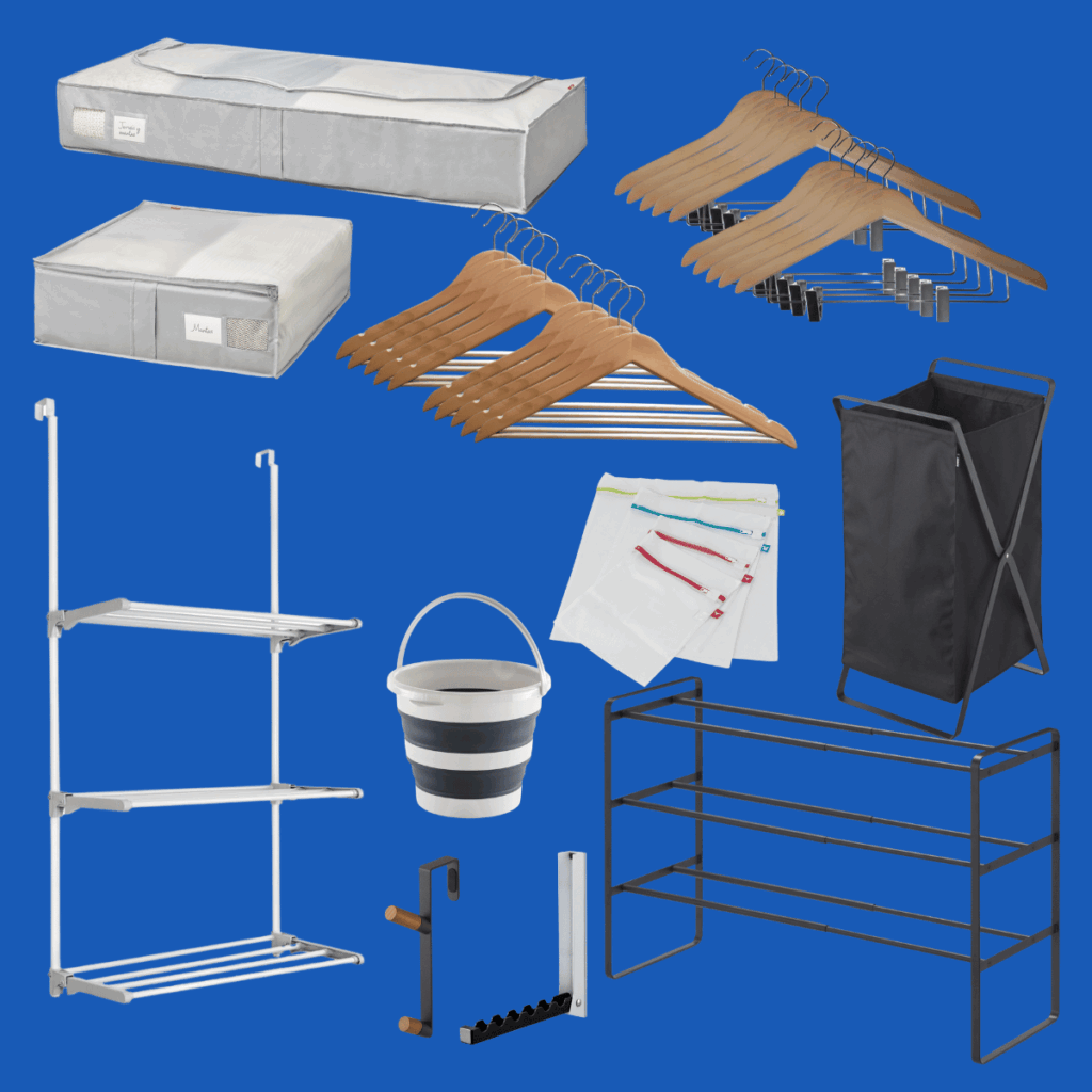 Enhanced organizational items and laundry accessories from the Full MUV Premium Kit to keep your home tidy with greater functionality.