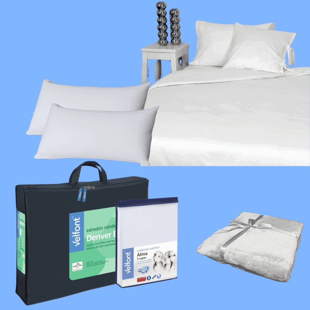 Just MUV Kit bedding: sheets, pillows, blanket, duvet, and mattress protector for a good night's sleep